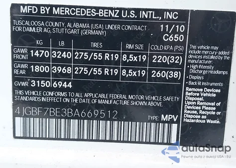 2011 Mercedes-Benz Gl 450 4Matic from USA, damaged, VIN 4JGBF7BE3BA669512
